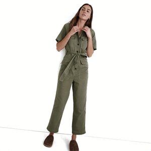 Madewell Tie-Waist Military Jumpsuit Utilitarian Patch Pockets Dried Clover L